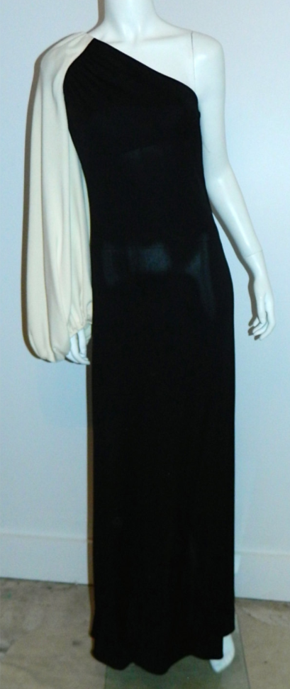 vintage 1960s WERLE gown / black one shoulder jersey dress XS