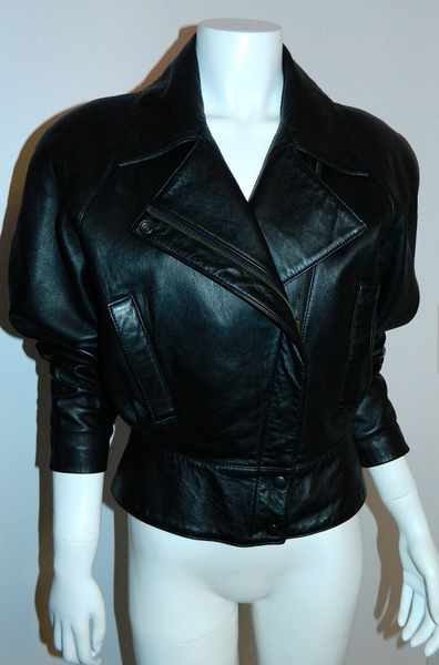 vintage 1980s black motorcycle jacket North Beach Leather Michael Hoban XS S