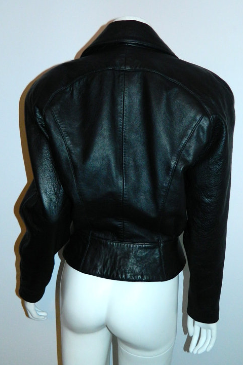 vintage 1980s black motorcycle jacket North Beach Leather Michael Hoban XS S