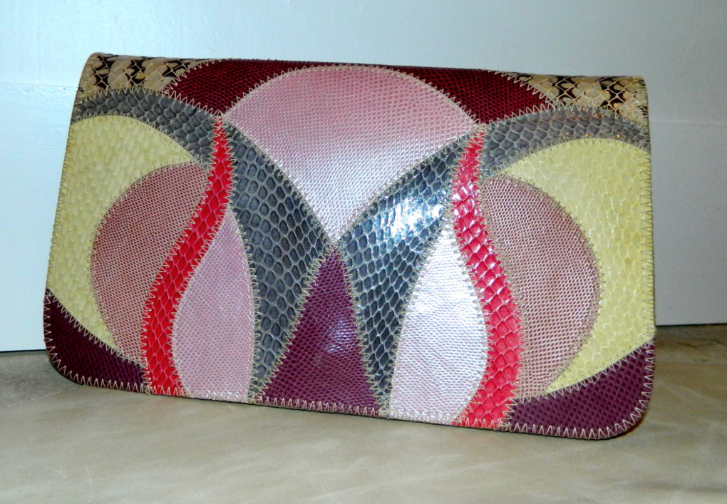 vintage 1980s Karung clutch FURST & MOONEY shoulder bag Patchwork exotic skins