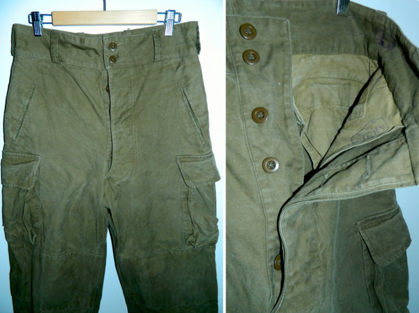 vintage 1950s canvas pants 50s French army cargo trousers 33 inch waist