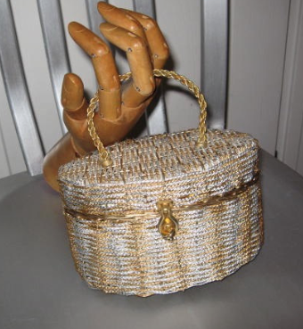 vintage 1960s evening bag DELILL silver gold metal basket weave Italy