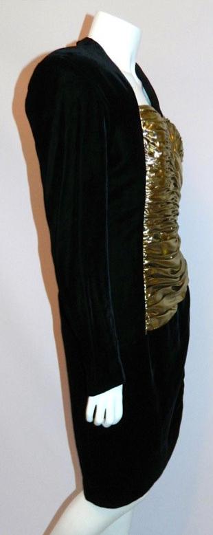 vintage 1980s Vicky Tiel dress black velvet cocktail dress gold bustier S