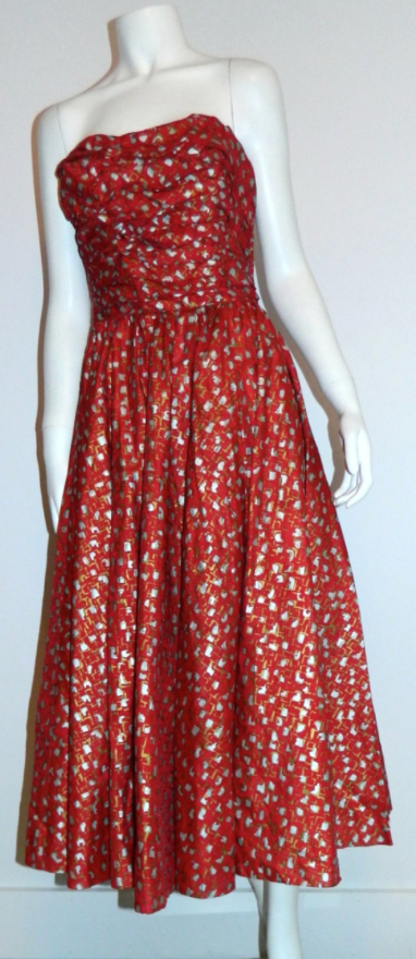 vintage 1950s Fred Perlberg strapless dress red ATOMIC party frock XS - S Dance Originals