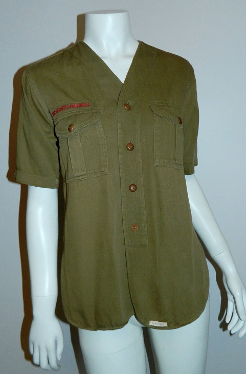 vintage 1930s Boy Scouts shirt BSA uniform button front OD 36 inch chest / unisex XS