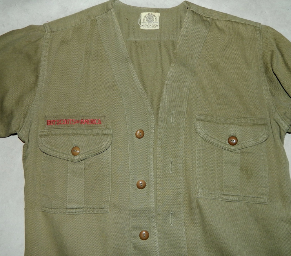 vintage 1930s Boy Scouts shirt BSA uniform button front OD 36 inch chest / unisex XS