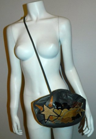 vintage 1980s gray leather clutch bag Carlo Fiori patchwork python cross body purse