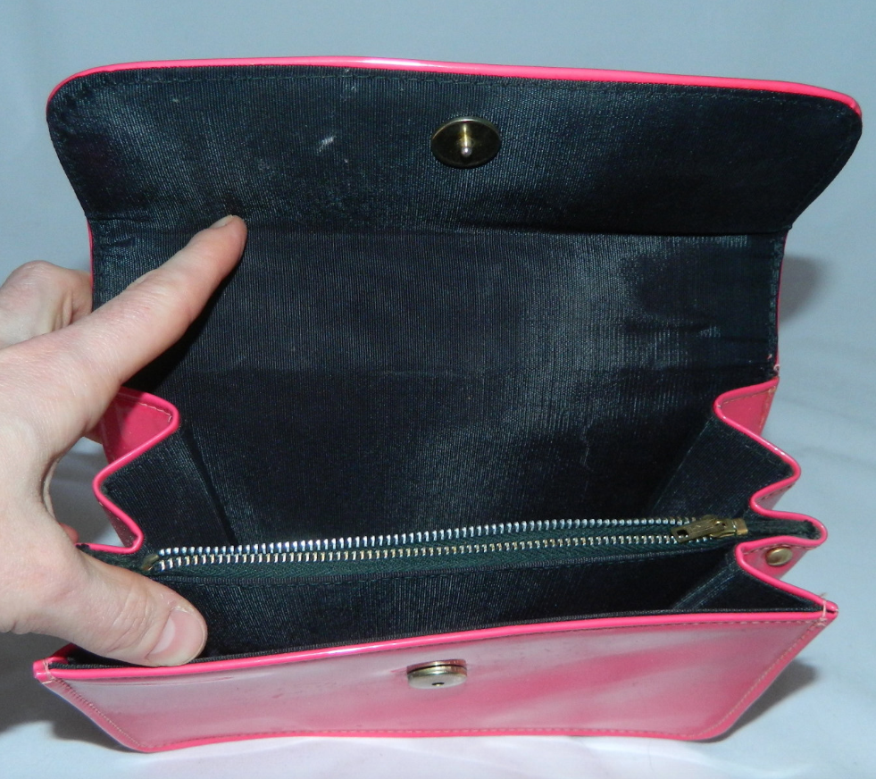 vintage 1960s hot pink patent leather purse Bamboo handle handbag