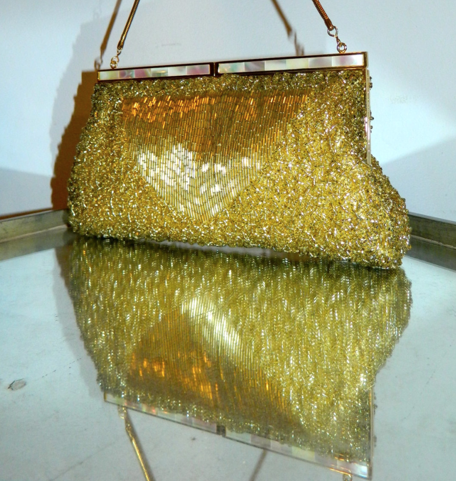 vintage 1950s gold evening bag Mr. John beaded purse Mother of