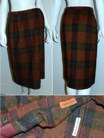vintage 1980s MISSONI wool plaid suit / striped tweed jacket wrap skirt 42 / US S - M