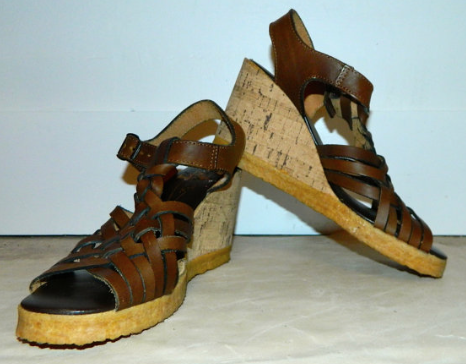 vintage 1970s cork wedges sandals brown WOVEN leather 7 - 7.5 Pietros