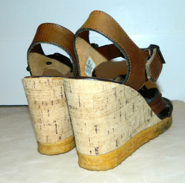 vintage 1970s cork wedges sandals brown WOVEN leather