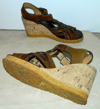 vintage 1970s cork wedges sandals brown WOVEN leather 7 - 7.5 Pietros