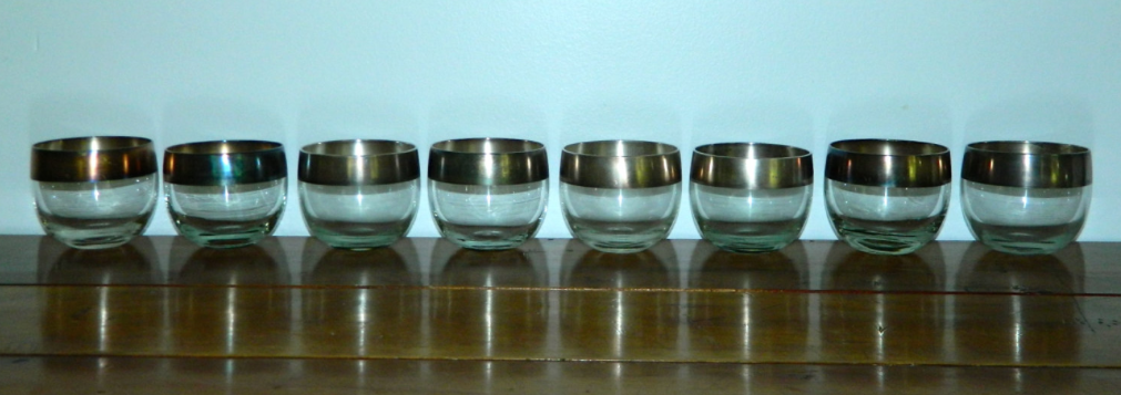 vintage 1960s glasses Dorothy Thorpe silver band ROLY POLY tumblers set of 8