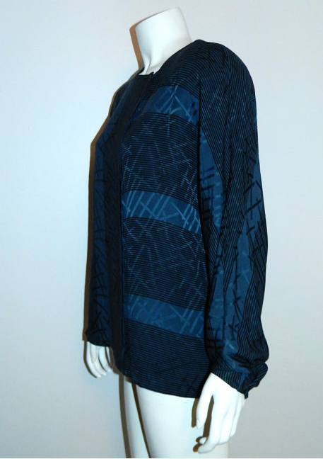vintage 1980s Christian Dior silk blouse blue black ABSTRACT print top M