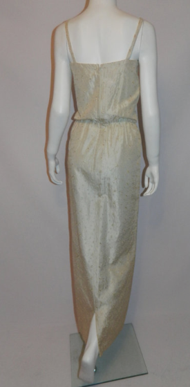 vintage 1960s silk wedding gown 60s ivory eyelet column dress XS