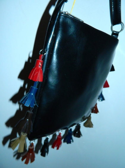 MOD vintage 1960s blue purse StyleCraft Miami bag tassel fringe trim