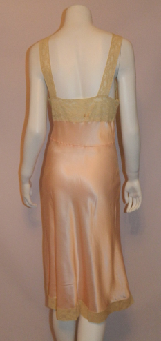 vintage bias cut nightgown 1950s pink Fischer slip gown rayon satin lace 36