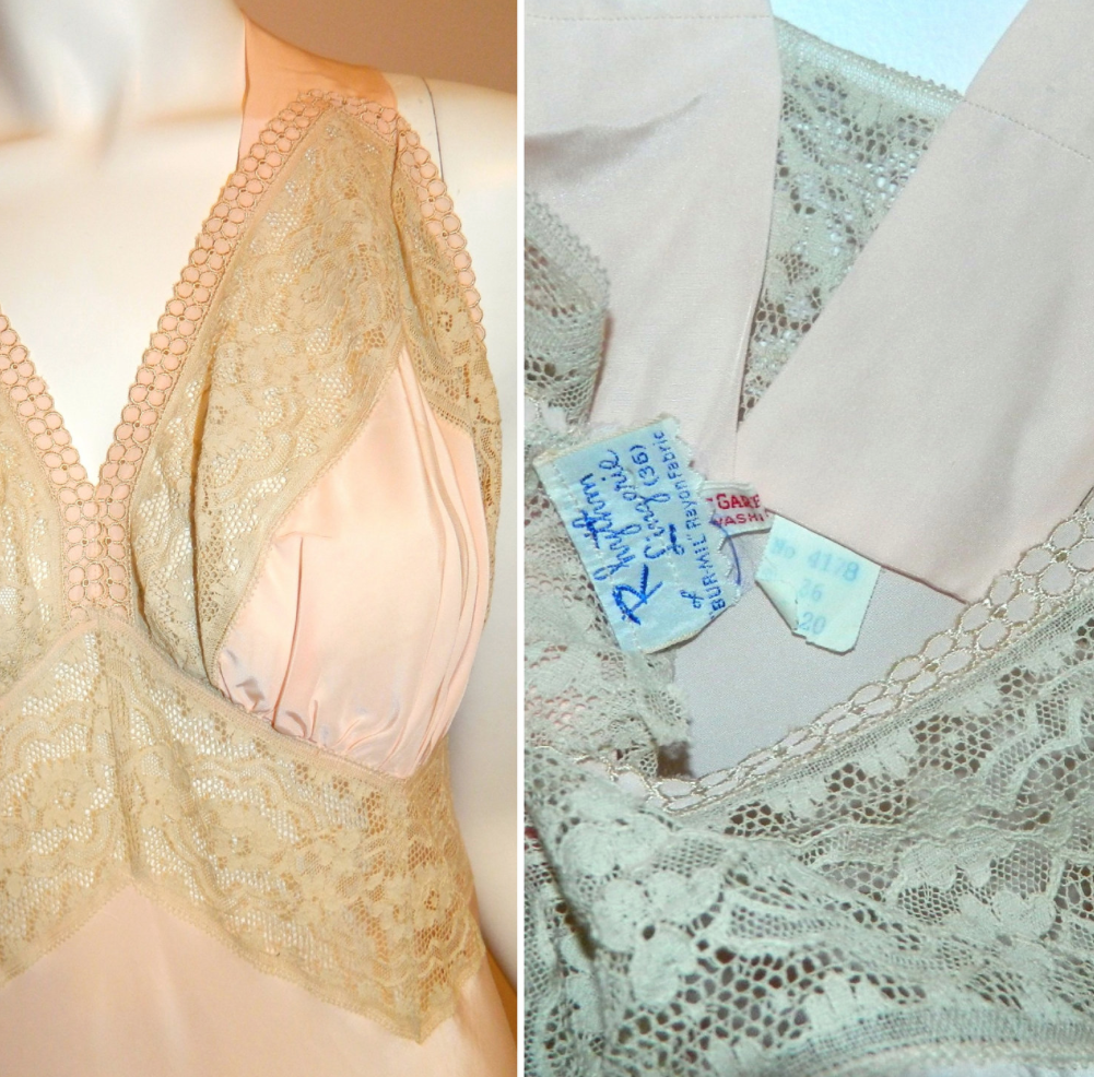 vintage 1940s Rhythm Lingerie long slip pink Deco bias cut rayon gown 36