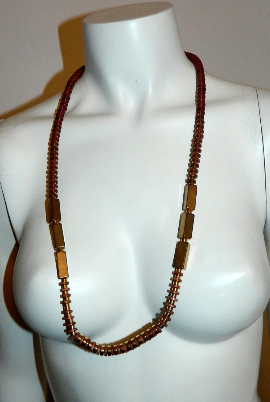 vintage 1980s necklace Yves Saint Laurent brass wood geometric YSL jewelry