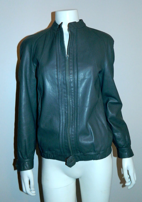 vintage 1980s gray leather jacket Peruzzi Italy moto chic XS S