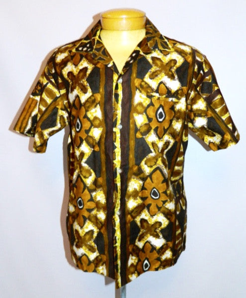 vintage 1950s Hawaiian shirt brown TIKI Tropicana shirt Mens L XL
