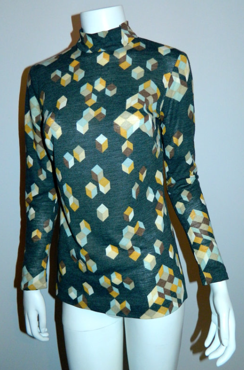 MOD 1960s geometric print shirt / vintage charcoal cubist top XS