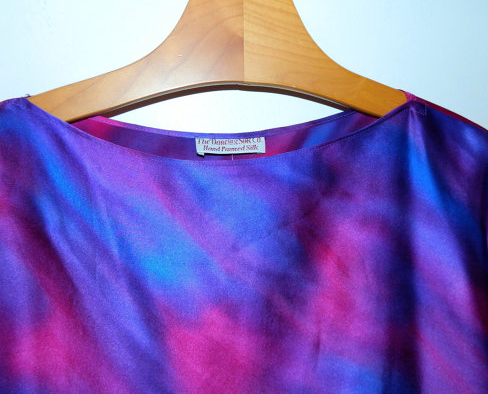 vintage 1980s purple silk satin tunic mini dress Hand Painted shirt S - M