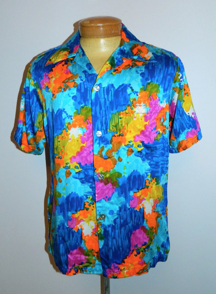 vintage 1960s shirt HRH rayon floral watercolor Hawaiian shirt Mens L XL
