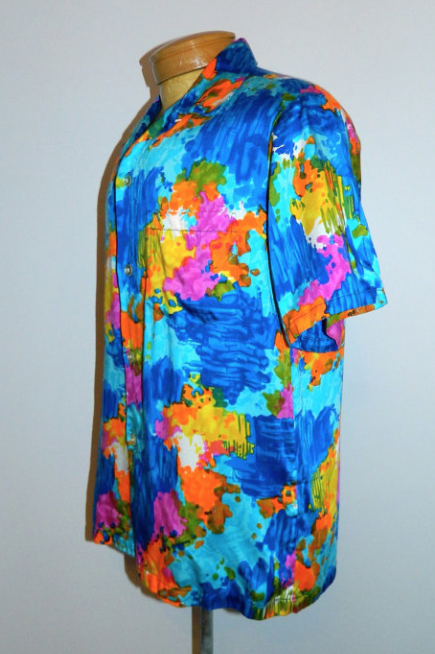 vintage 1960s shirt HRH rayon floral watercolor Hawaiian shirt Mens L XL