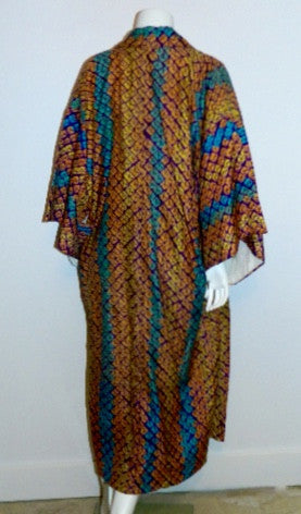 antique silk KIMONO robe orange Shibori ombre stripe Japanese long jacket