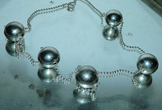 vintage 1960s MOD necklace / chrome spheres ball chain / long geometric modernist necklace
