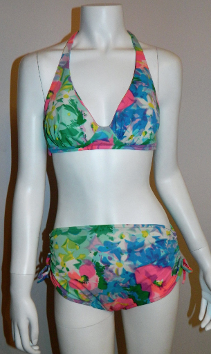 vintage 1960s bikini MOD / halter two piece floral swim suit S M