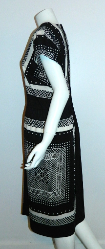 vintage 1960s dress MOD black white frame Nancy Greer OP print midi dress M