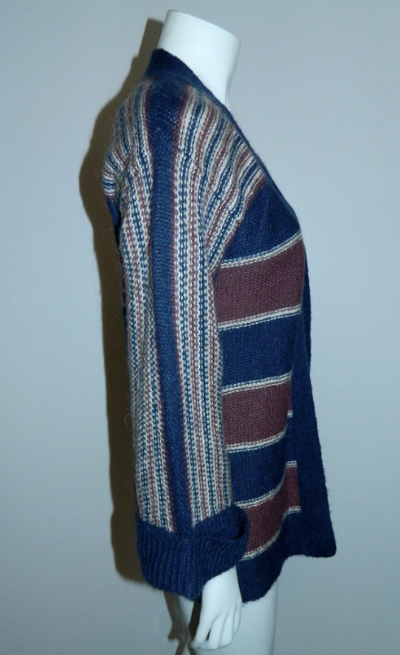 vintage 1970s cardigan sweater / blue striped wool knit HIPPIE bell sleeves S - M