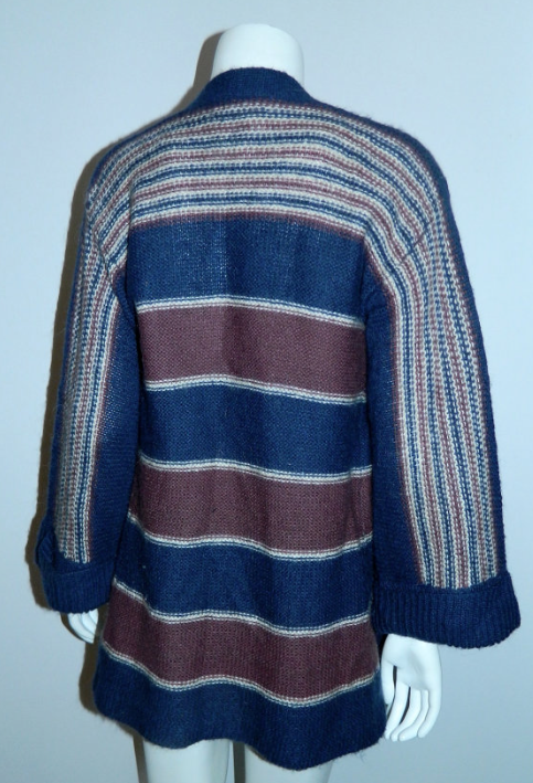 vintage 1970s cardigan sweater / blue striped wool knit HIPPIE bell sleeves S - M