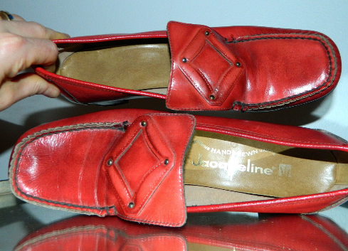 vintage 1960s heels red Pilgrim Buckle loafers MOD square toed shoes 9 N