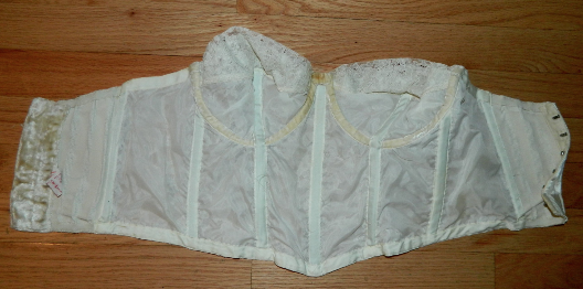 vintage 1950s corset COPPELIA ivory lace brasserie / long line bra 38