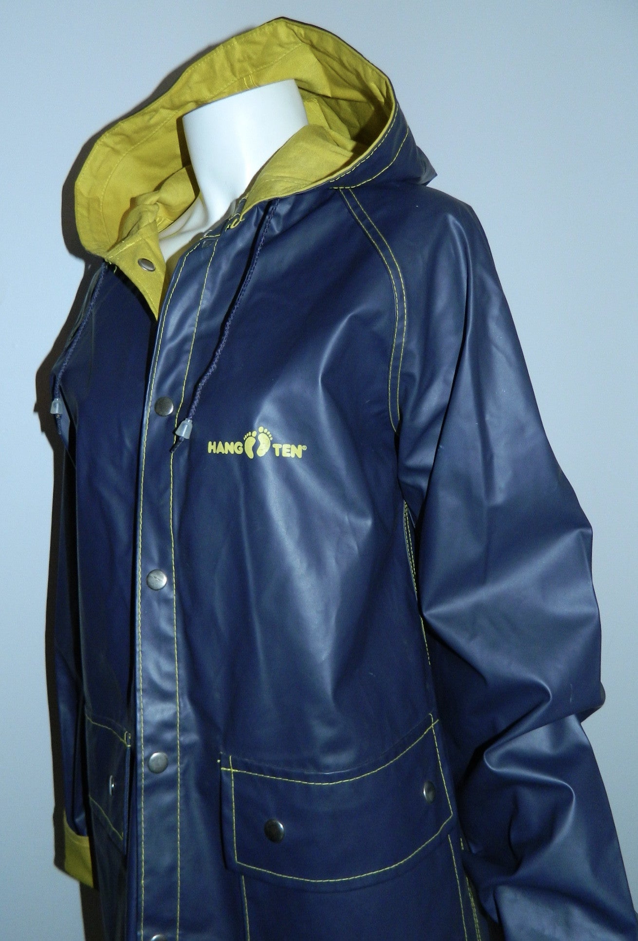 vintage 1980s HANG TEN rain jacket PVC slicker 80s hooded coat Adult S –  Retro Trend Vintage