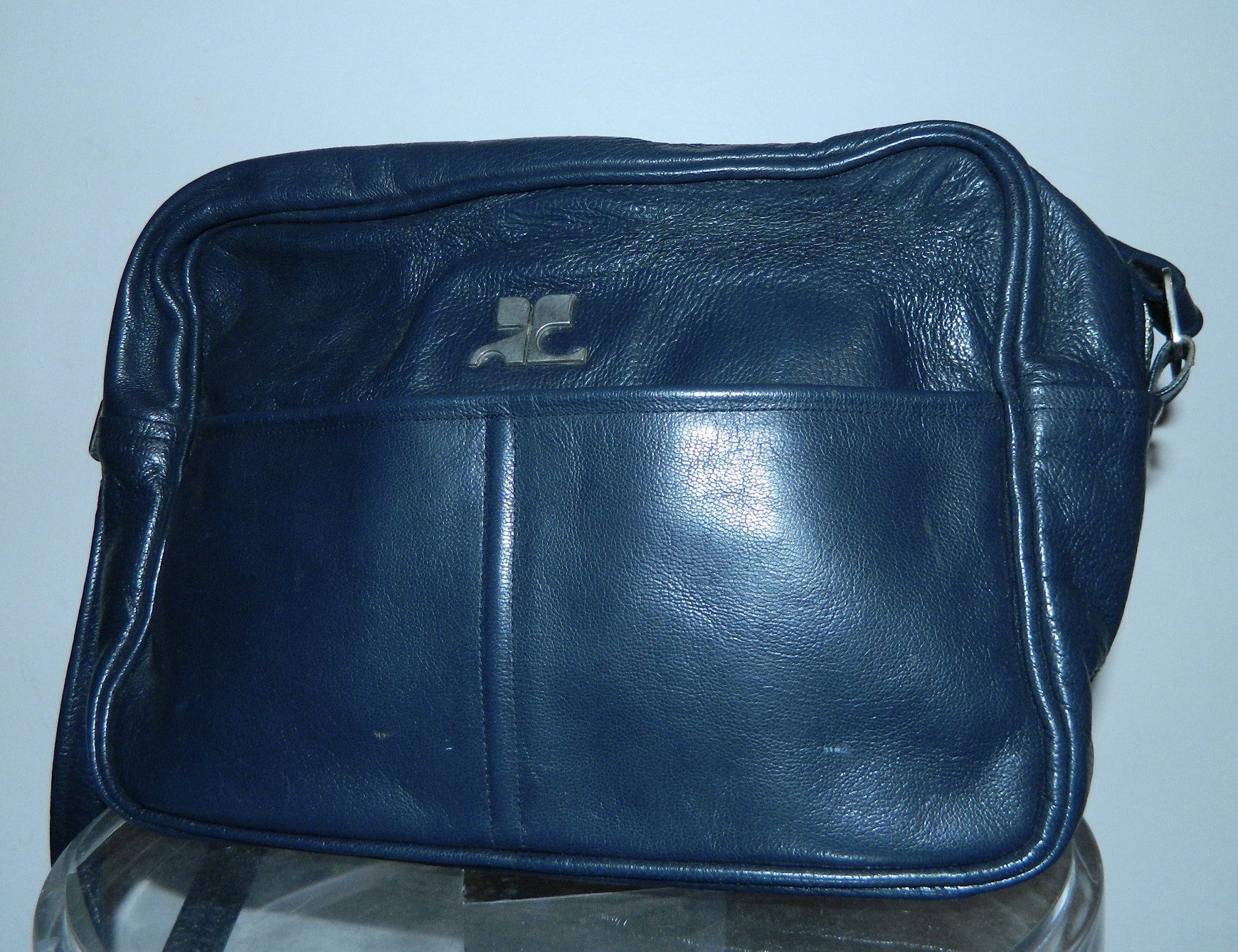 Courrèges leather camera bag / vintage 1960s dark blue COURREGES cross- body purse