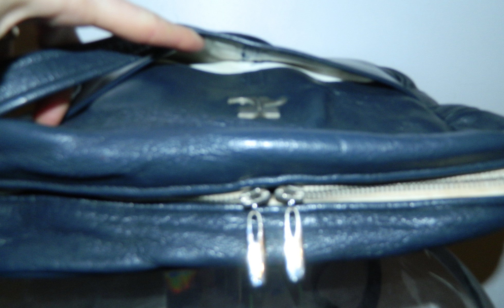 Courrèges leather camera bag / vintage 1960s dark blue COURREGES cross- body purse